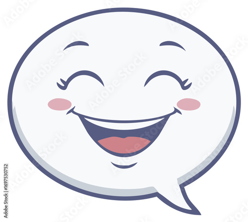 Happy cartoon speech bubble with a smiling face and rosy cheeks, cheerful communication