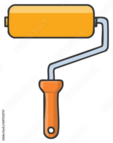Bright yellow paint roller illustration for home improvement and renovation projects