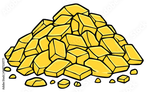 Shiny stylized golden nuggets treasure pile abundant wealth concept illustration