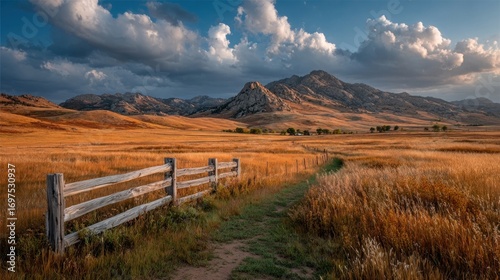 Fence Post in Sunset Grassland