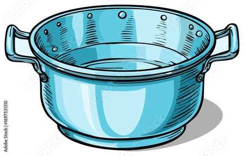 Stylized Blue Cooking Pot with Handles and Drain Holes, Kitchenware Concept for Food Preparation and Culinary Arts
