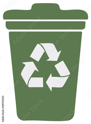 Green recycle bin with symbol. Eco friendly waste management concept in flat graphic design.