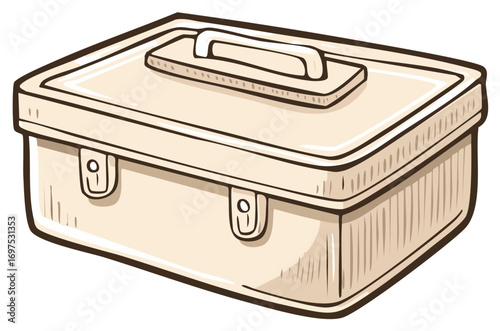 Closed Beige Storage Box with Handle for Tools or Supplies Hand Drawn