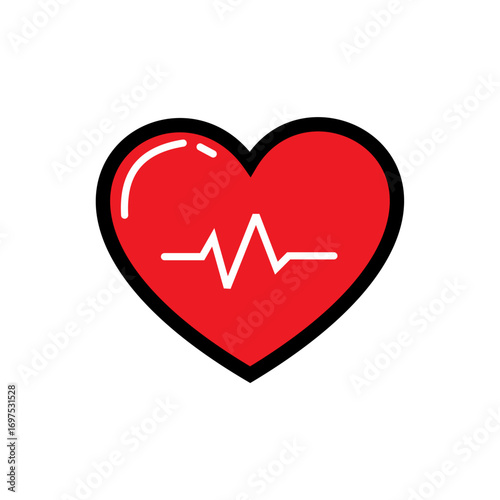 Red heart icon with heartbeat line symbolizing health, love, medical care, cardiology, and wellness.