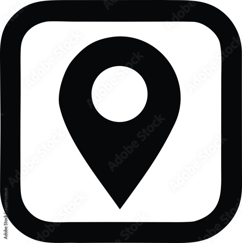 Simple black and white location pin icon inside rounded square frame modern design for navigation and mapping applications