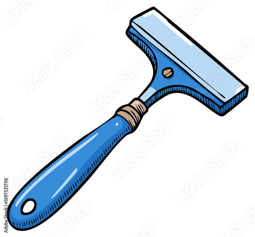 Cartoon Illustration of a Blue Handheld Window Squeegee Cleaning Tool