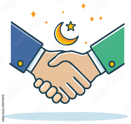Handshake With Star And Crescent Symbol Partnership Agreement