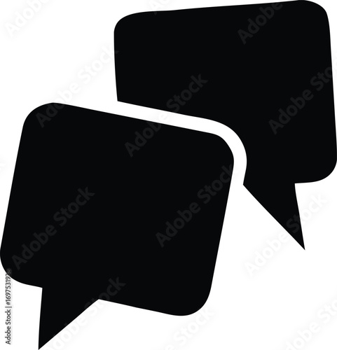 Two black speech bubbles intersecting representing conversation communication ideas dialogue messaging and exchange of thoughts icon