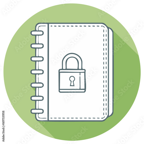 Notebook with padlock icon and green background concept.