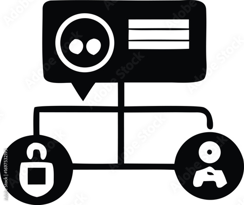 Digital network security and user access control represented by simple icons and connecting lines for conceptual understanding and system design
