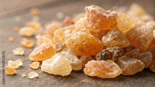 Close Up of Frankincense Resin Pieces on a Gray Surface