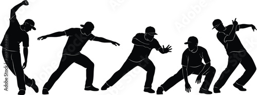 Dynamic male dancer performing energetic hip hop moves in silhouette