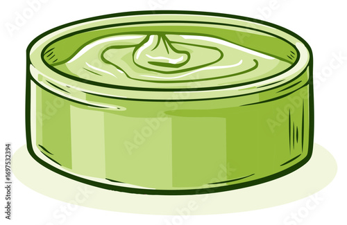Round Container with Green Creamy Contents for Cosmetics or Food Storage Solutions