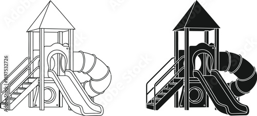 Playground structure with slides and tunnels for outdoor fun