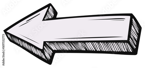Hand drawn arrow pointing left, white filled with black outline, sketch design