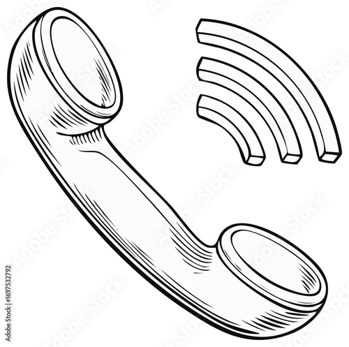 Vintage telephone handset graphic illustration, call signal rings