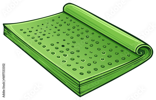 Green Perforated Roll of Material - Thick Stack of Sheeting