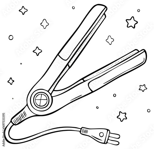 Doodle Style Hair Straightener Flat Iron Outline Illustration Beauty Styling Tool
