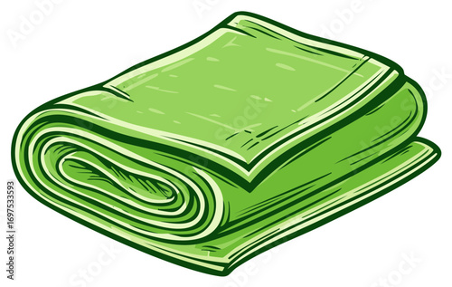 Folded Green Fabric: Rolled Texture, Green Hue, Material Bundles, Stacked Cloths, Quilted Appearance