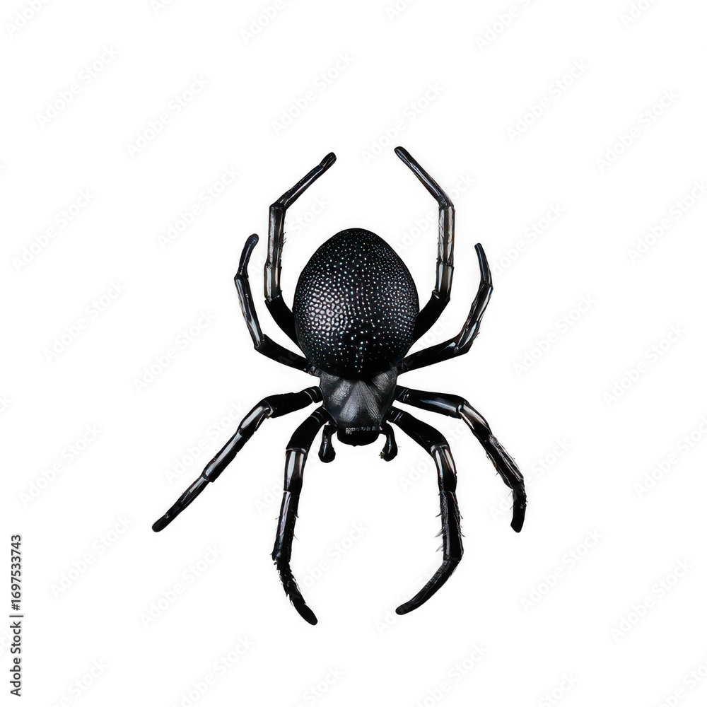 Obraz premium A black spider is hanging from string