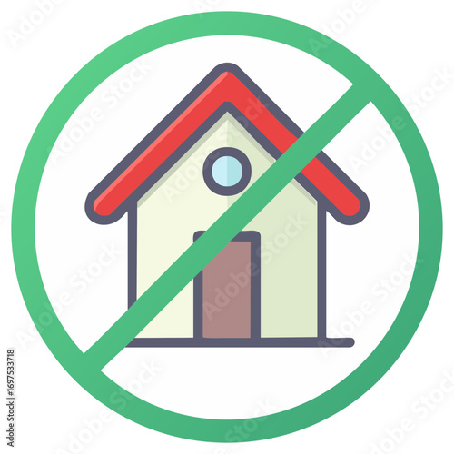Prohibited house symbol. Restricted building, ban on construction, property regulations, real estate restrictions, no housing, houses prohibition