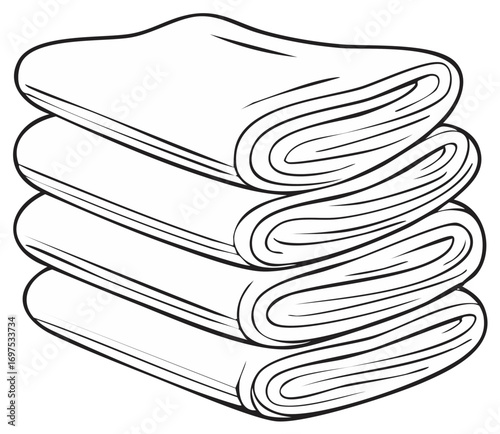 Folded laundry fabric stack line art illustration for textile and home concepts