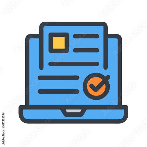 Online application accepted confirmation on a blue laptop screen