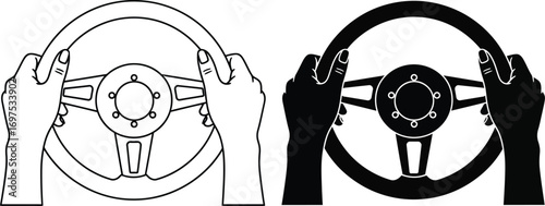 Hands gripping a steering wheel, representing control and direction in driving.