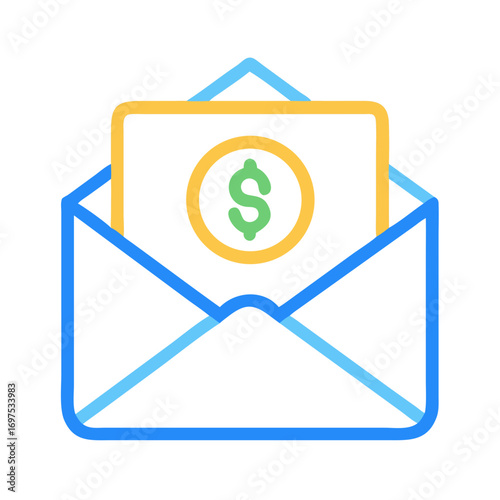 Monetary investment concept, an open envelope with dollar coin