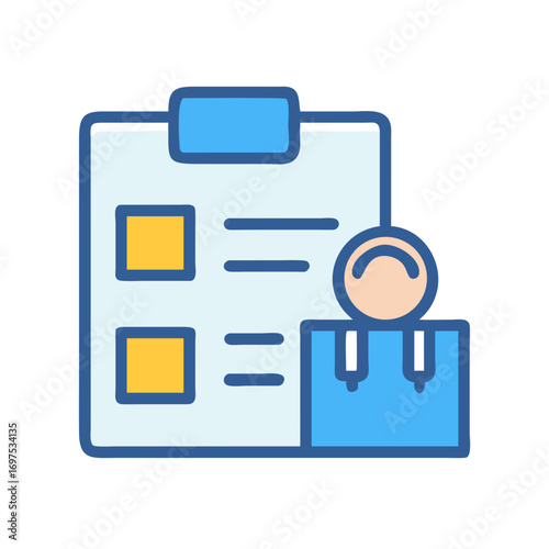 Stylized vector illustration of a person with checklist document