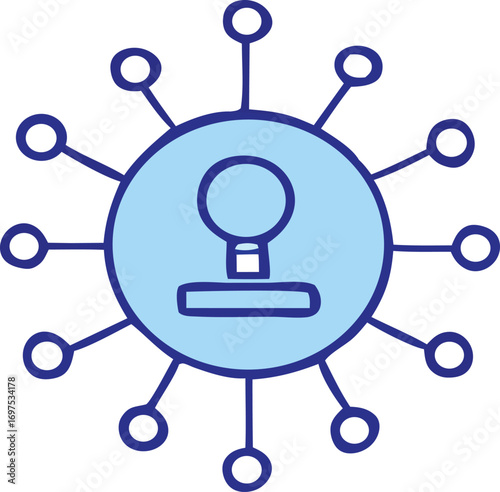 Abstract icon representing connection and communication with central human figure and outward radiating links symbolizing network