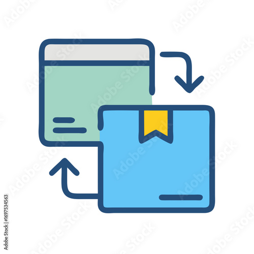 Data transfer icon between application and shipping package