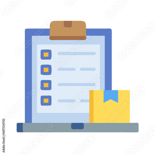 Flat design clipboard with checklist and packaging box icon