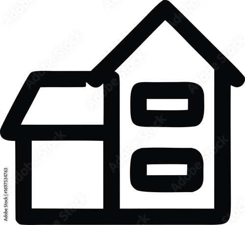 Simple black outline icon of a two-story house with windows ideal for real estate websites and property development projects