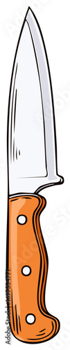Cartoon illustration of a chef's kitchen knife with a wooden handle
