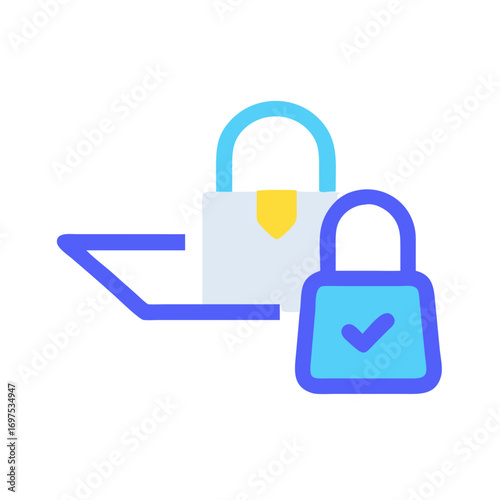 Digital security connection depicting padlock icon, flat vector art
