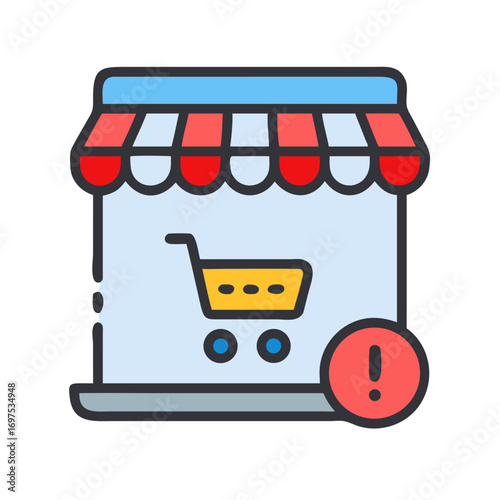 Online store maintenance error shop icon flat design