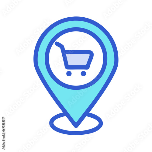 Location pin with shopping cart for online retailer