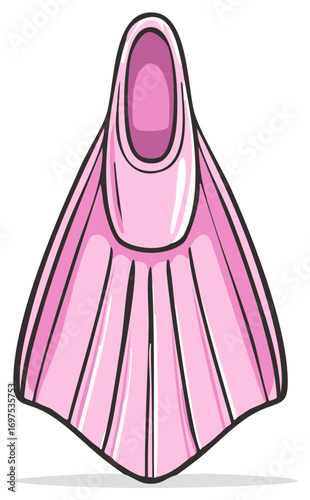 Single pink swimming fin with bold black outlines and subtle shading