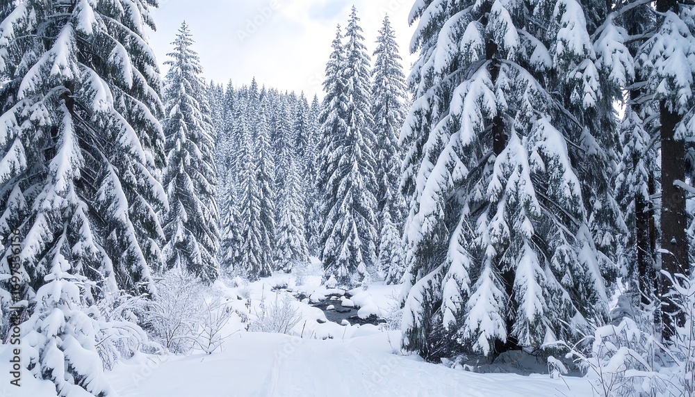 Naklejka premium Snowy forest path in winter