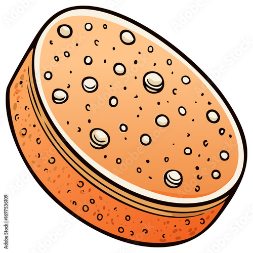 Porous orange bath and kitchen cleaning sponge cartoon illustration