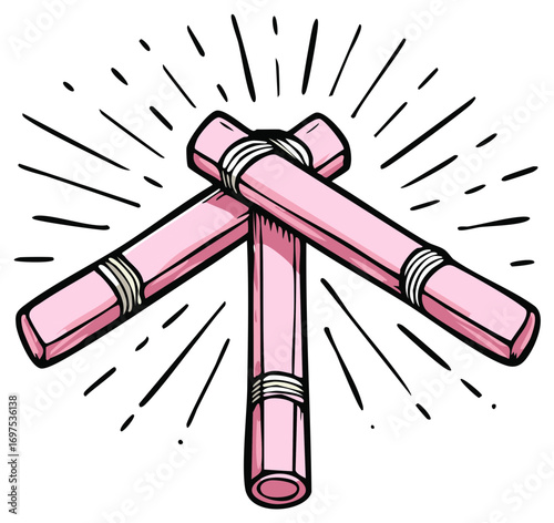 Illustration of pink pregnancy tests arranged in a pattern with graphic rays