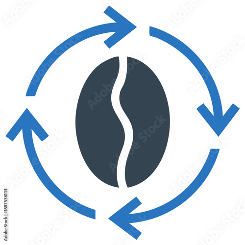 Coffee Bean encircled with recycling arrows representing process or cycle icon