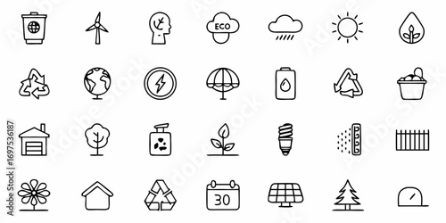 Collection of environmental and ecological icons representing sustainability and conservation efforts shown here