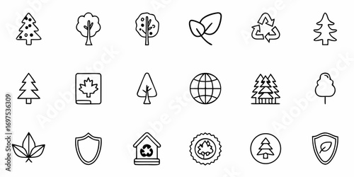 Line art icons depicting nature conservation and environmental protection symbols in a grid layout