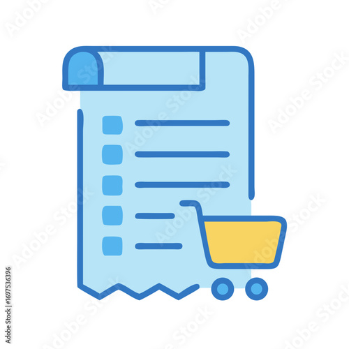Stylized shopping receipt with shopping cart against black background