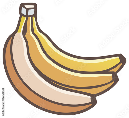 Bunch of Bananas, Cartoon Style, Food Illustration, Fresh Fruit, Yellow Tropical Treat