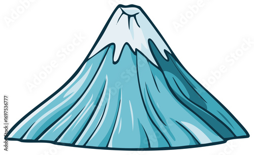 Cartoon depiction of a snowcapped mountain in shades of blue and white