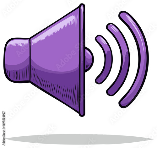 Vibrant purple megaphone speaker icon with sound waves symbolizing loud broadcast and communication