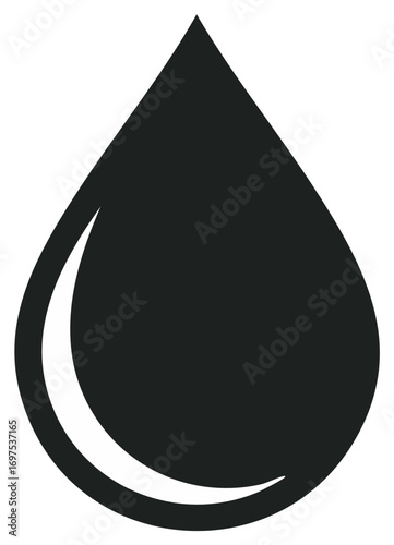 Solid black liquid drop shape with a white curved highlight symbolizing purity or freshness